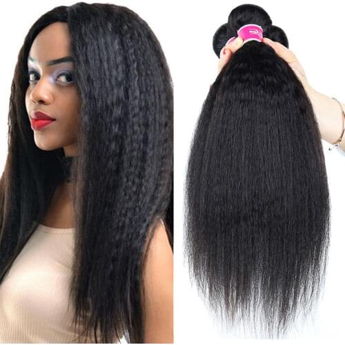 Yavida Brazilian Yaki Straight Cheveux Humains Human Hair Weaves Natural Color Kinky Straight 3/4 Pieces Human Hair Bundle 8-26