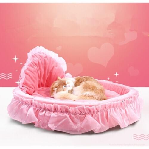 Mylb Pink Bed Kennel Pet Dog Lace Heart Elegant Lovely Bed Puppy Princess Bows Doghouse Pet Warm Bed For Small Puppy Dogs Mat
