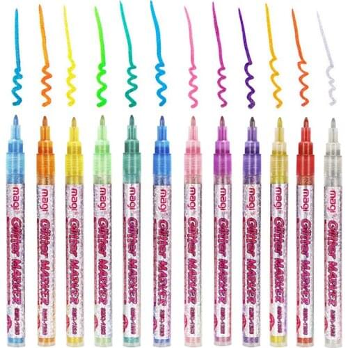 12 Color Glitter Pen Set for Making Cards Coloring Marker Pens for Adult Coloring Books Journaling Crafting Doodling Drawing