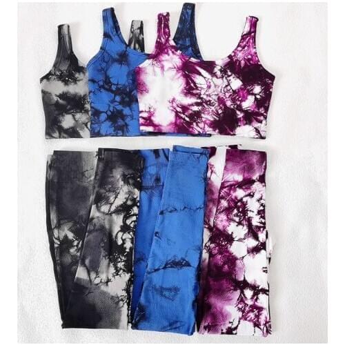 Tie Dye Yoga Set Fitness Gym Clothing Crop Top Sports Bra High Waist Seamless Leggings Workout Outfit Sportswear Women 2 Pieces