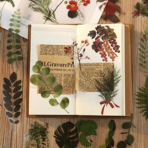 40pcs Diary Sticker Pack PET Retro Plant Totem Flowers Grass Decoration Stationery Scrapbooking DIY Material Stick Label Album