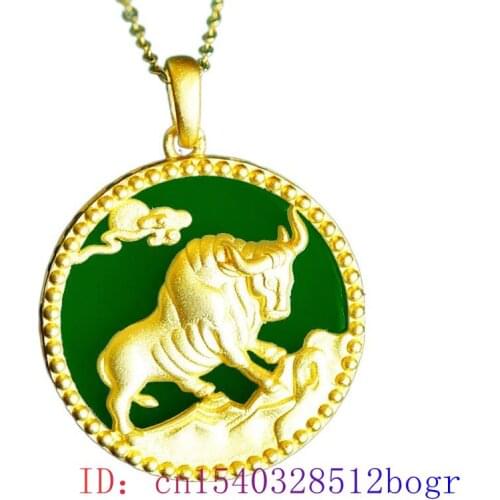 Jade Cattle Pendant Chalcedony Fashion Hetian Natural Necklace Charm Gifts Chinese Women Amulet 925 Silver Jewelry