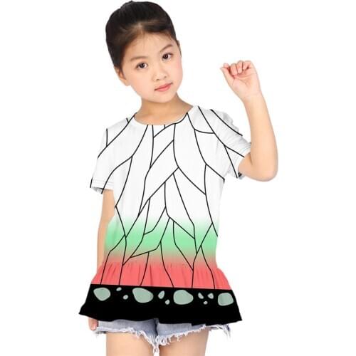 5 to 16 years girls dress Slayer Kimetsu No Yaiba 3d printed new kids party dress round neck short sleeve skirt women clothing
