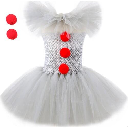 Joker Pennywise Tutu Dress For Girls Kids Cosplay Clown Costume Children Halloween Fancy Dresses Princess Girl Party Outfit Gray