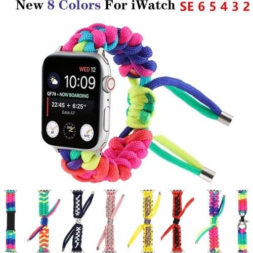 Woven Color Rope Strap for Apple Watch Band 6 5 4 44mm 40mm Handmade Bracelet for IWatch Strap Series SE 3 2 38mm 42mm Watchband