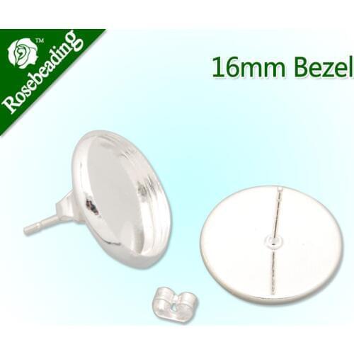 16MM stud earring,Silver plated,earring bezels,earring blank,fit 16mm glass cabochon;sold 50pcs/lot
