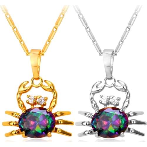 Collare Crystal Cute Crab Pendant Gold/Silver Color Cubic Zirconia Sea Animal Jewelry Zodiac Sign Cancer Necklace Women P923