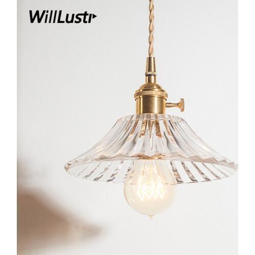 Nordic vintage crystal pressed glass pendant light copper head pendant lamp dinning room home hotel restaurant loft lighting