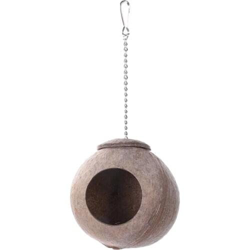 Natural Coconut Shell Bird Nest House Hut For Pet Parrot Budgies Parakeet Cockatiels Conure Canary Finch Pigeon Cage Hamster Rat