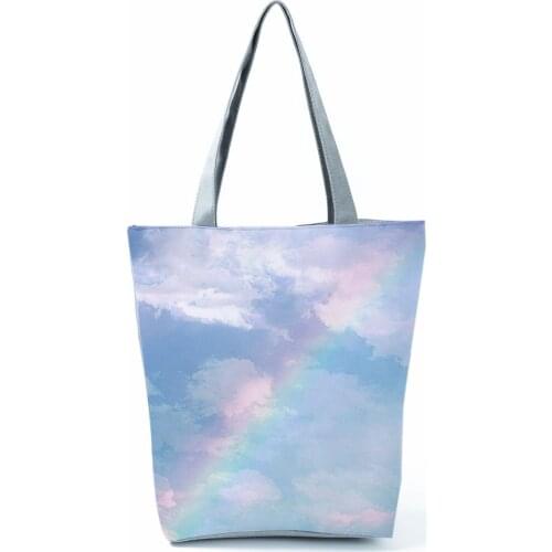 Sky Rainbow Printed Shoulder Bag Refreshing Fashion Handbags Pretty Landscape Womens Bag High Capacity Shopping Bag Eco Tote
