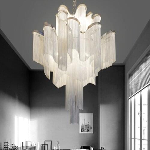 Post-modern LED Chandeliers Nordic Designer Engineering Luxury Chain Tassel Aluminum Chain Decor Hinging Lamp Lighting Luminaire