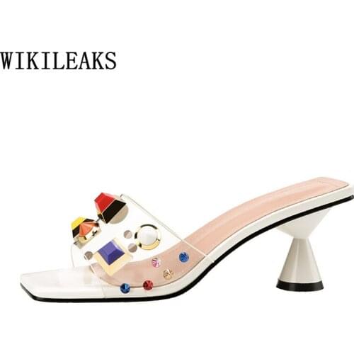 Square Toe Heels Slippers Women Summer 2021 Pumps Women Shoes Ladies Slippers High Heels Sexy Woman Slippers Zapatos De Mujer