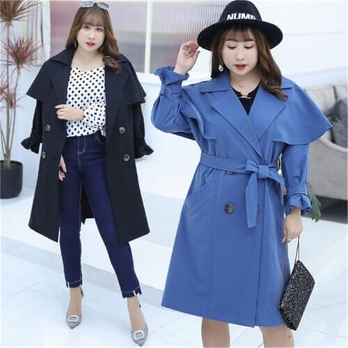 Plus Size XL& 4XL Windbreaker Coat Ladies Fashion Mid-Long Double breasted Casual Overcoat Spring Autumn Trench Coats With Belt