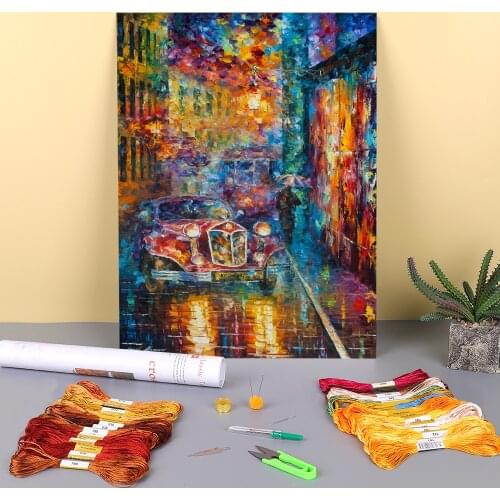 Vintage Car Printed 11CT Cross Stitch DIY Embroidery Complete Kit DMC Threads Knitting Hobby Needlework Handicraft Decor