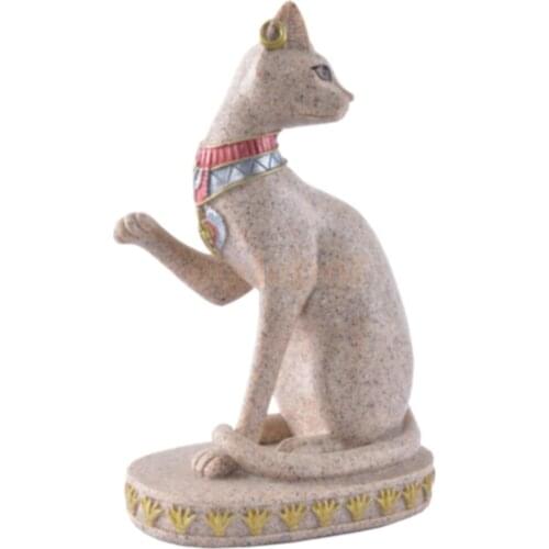 Hand Carved Ancient Egyptian Mau Cat Seated Deity Luck Wealth Statue Decor