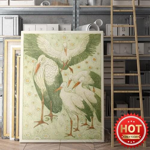 Theo Van Hoytema Rijksmuseum Exhibition Poster, Vijf Ooievaars In Een Wei Planographic Printing Mural, Birds Animal Decor Prints