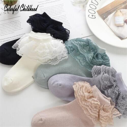 0-12Y girls socks lace ruffle layers dance sock/shoe winter thick warm frilly Ankle socks princess elegant girl cozy sock warmer