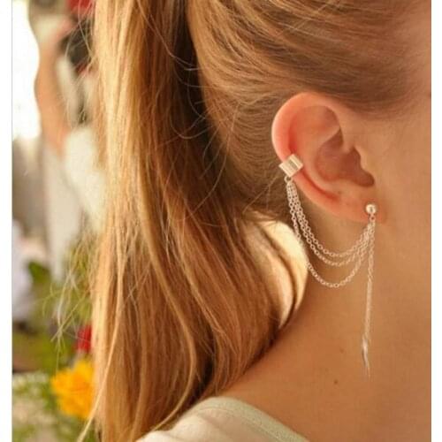 1PCS) Women Girl Stylish Punk Rock Leaf Chain Tassel Dangle Ear Cuff Wrap Earring 2020 New