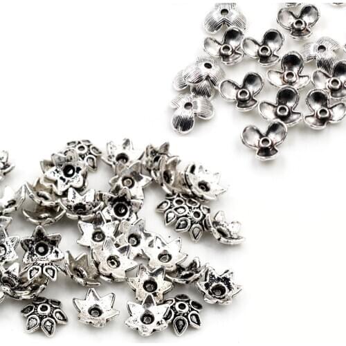 10mm 50pcs Beads Cap Antique Silver Color Flower Shape Bead End Caps Findings For Women Jewelry Making End Caps