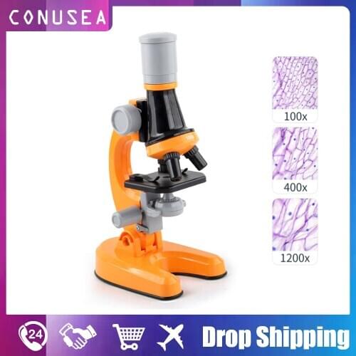 1200X Child Biologica Microscope Kit Science Lab LED Home School Interest Cultivation Research Educational Toy Gift For Kids