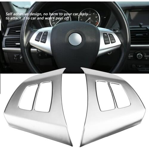 2pcs Chrome Steering Wheel Button Frame Trim Control Cover Accessories For BMW X5 E70 2008-2013