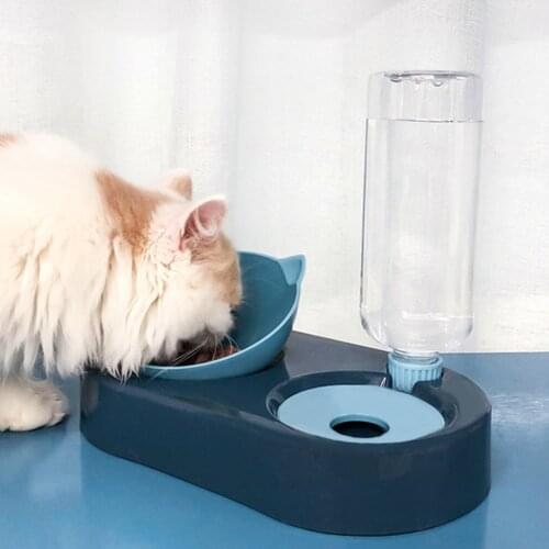 2-in-1 Cat Bowl Water Dispenser Automatic Water Storage Pet Dog Cat Food Bowl Food Container with Waterer Pet Waterer Feeder New