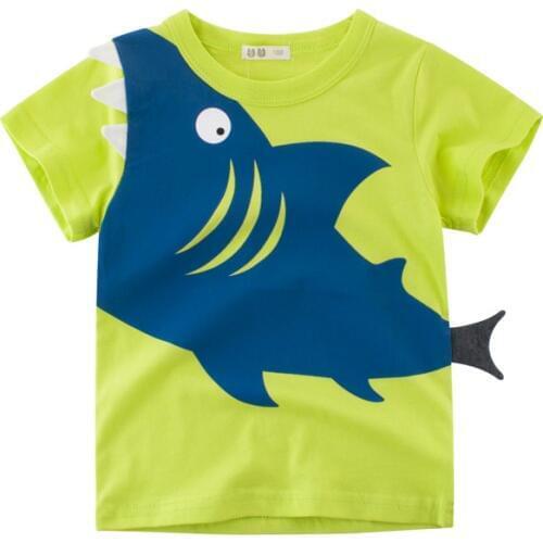 2019 Summer Cotton Boys T Shirt Baby Boys Cartoon Shark Printed Short Sleeve O-Neck Cute Clothes For Kids Boys Tee Shirt Tops