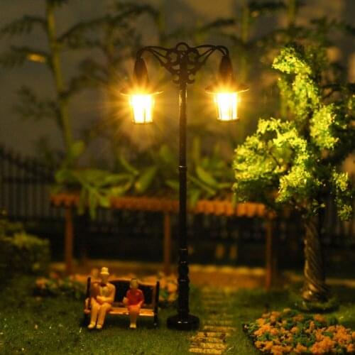 5pcs HO Scale Lamp Post Two Heads 83mm 1:87 Street Lights Model Railway Train LEDs Miniature LQS76HO
