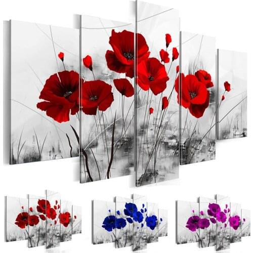 5 Pieces Mother Natures Poppy Flower Diy diamond Painting square round Diamond mosaic Embroidery puzzle home decor MM172