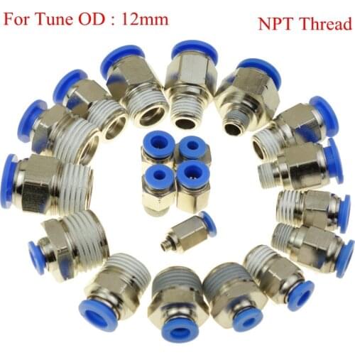 5 Pcs Pneumatic Push In Air Fitting Straight Male Connector For Tube OD 12 mm x 1/8" 1/4" 3/8" 1/2" NPT