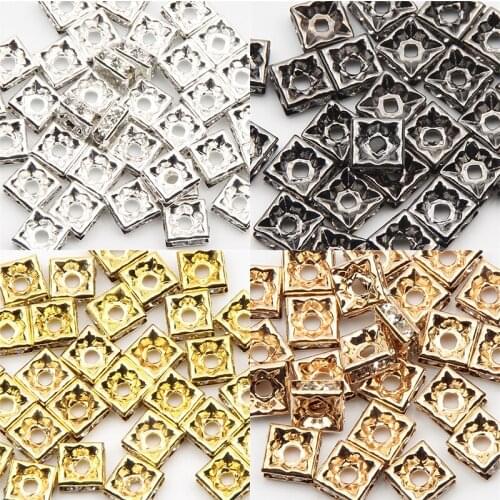 50pcs 6/7/8 /10mm Square Rhinestone Rondelle Crystal Spacer Beads For Jewelry Making Bracelet Necklace DIY Accessories