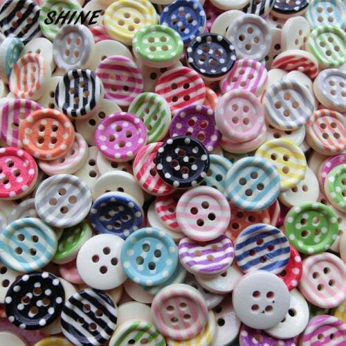 50PCs Wooden Sewing Buttons Scrapbooking Round Colorful Mixed Four Holes Dia. 15mm Costura Botones Decorate bottoni botoes w1001