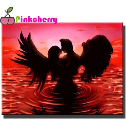 5D DIY Diamond Embroidery Couple Angel Full Round Square Drill Diamond Inlaid Mosaic Cross Stitch Red Landscape Wall Art k1112