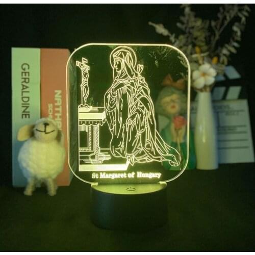 Acrylic 3D Night Light LED St Margaret of Hungary Desk Lava Lamp RGB Changing Color Nightlight Party Church Decor Sincere Gift