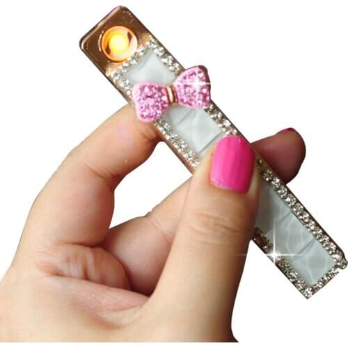 Diamond Cool Electric Lighter Creative Custom Sexy Pink Lighters Smoking Accessories USB Rechargeable Woman Lighter Best Gift