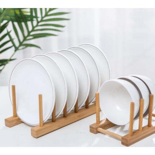 Bamboo Dish Plates Rack Drainboard Drying Drainer Storage Holder Stand Wooden Kitchen Cabinet Organizer for Plate/ Bowl/ Cup