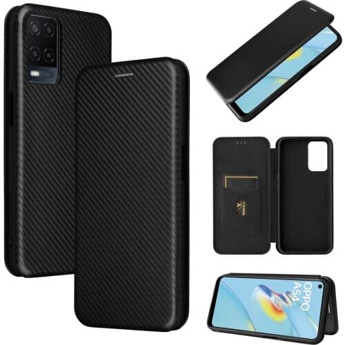 Magnetic Carbon Fiber Flip Leather Wallet Case For OPPO A72 A73 A94 A54 A93 A74 A53 Reno 5 Pro Holder Walle Cover Phone Case