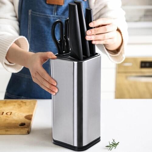 Knife Holder 430 Stainless Steel Knife Block With Slots For Scissors Space Saver Knives Storage Cooking Utensils Organizer