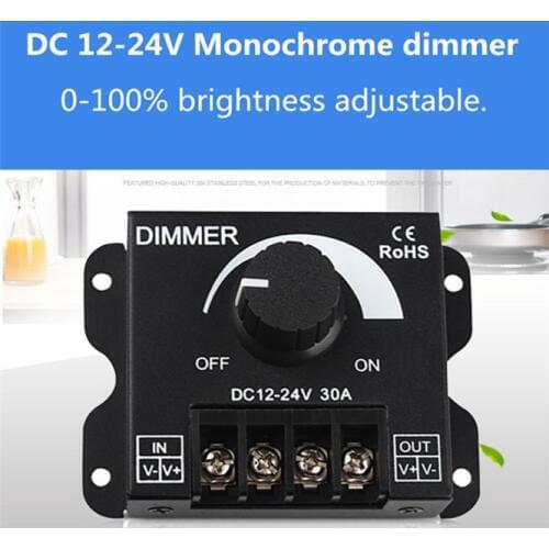 DC12V-24V LED Dimmer 30A 360W-720W Adjustable Brightness Lamp Strip Light Driver Single Color LED Controller 5050 3528 Tape