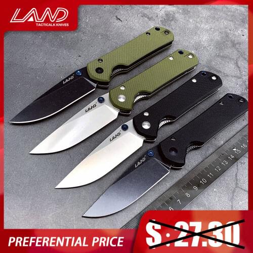LAND 910 pocket folding knife 12C27 stainless steel blade ball bearing outdoor camping portable survival fishing edc tool