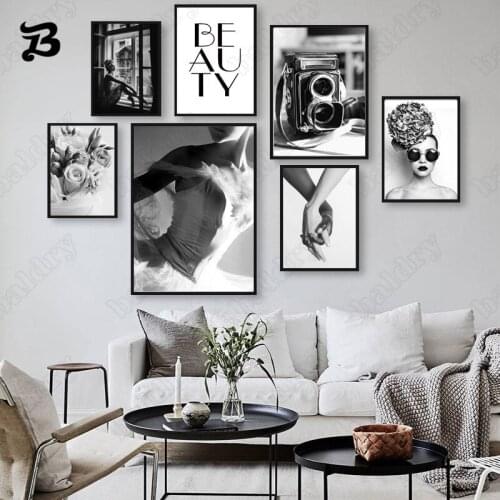 Canvas Painting Wall Art Woman Balck and White Canvas Posters Prints Wall Art Nordic Pictures Modern Retro Home Room Wall Decor