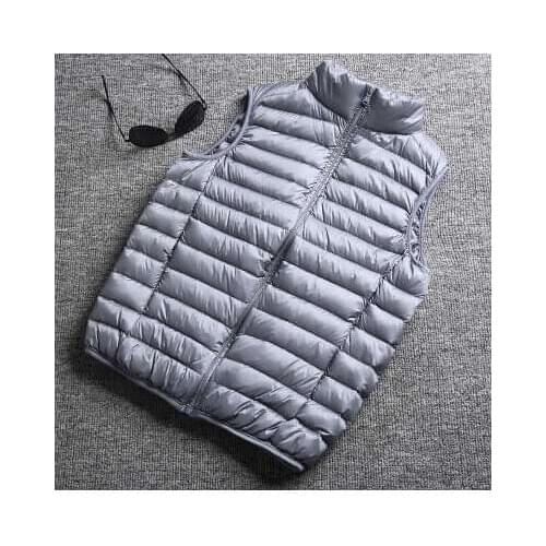 Classic Grey Winter Mens Down Vest Autumn Lightweight Sleeveless Jacket Fashion Stand-up Collar Large Size Loose Mens Waistcoat