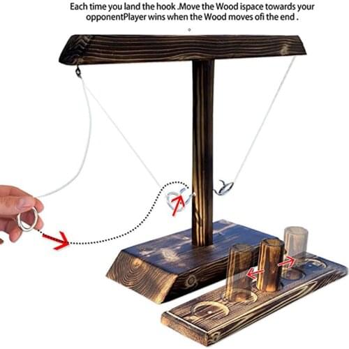 Ring Toss Battle Game Wooden Ring Toss Hooks Fast-Paced Interactive Family Game Ring Toss with Shot Ladder Bundle Game