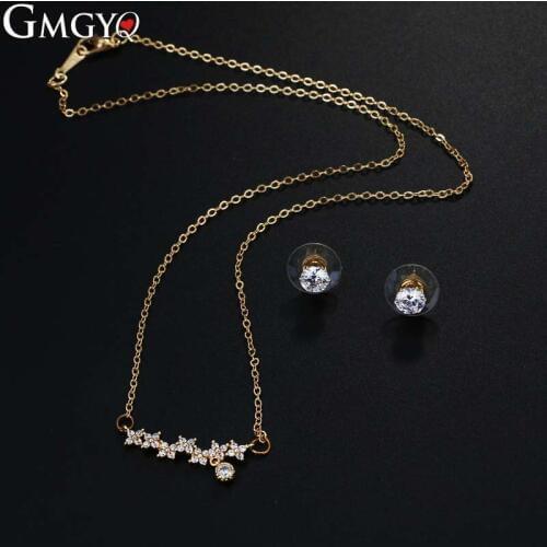 Korean Version Fashionable Simple Clavicle Necklace Exquisite String Of Star Pendant 6mm Round Zircon Ear Nail Two-piece Sets