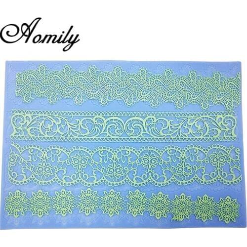 Aomily 40x30cm Lace Flower Wedding Cake Silicone Beautiful Flower Lace Fondant Mold Mousse Sugar Craft Icing Mat Pastry Tool