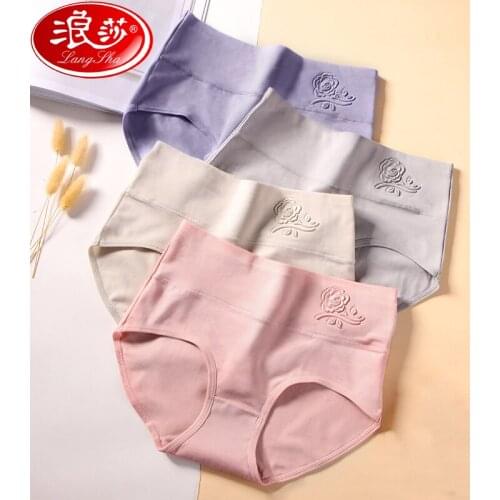 LANGSHA 4Pcs/lot High Waist Panties Women Breathable Cotton Underwear Slimming Print Seamless Soft Briefs Sexy Girls Lingerie