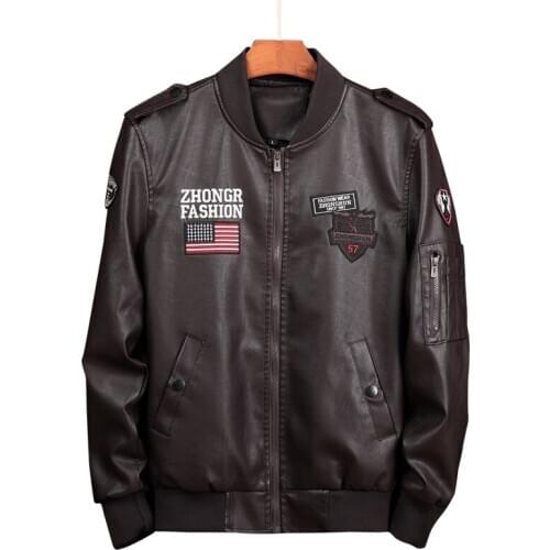 Mens Autumn Brand Casual Vintage Leather Bomber Jacket Coat Men Outfit Design Motorcycle Biker Zipper Military PU Leather Jacket