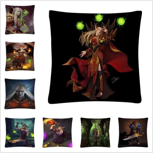 WOW Hero Kael'thas/Varian Cartoon Pattern Soft Short Plush Cushion Cover Pillow Case for Home Sofa Car Decor Pillowcase 45X45cm