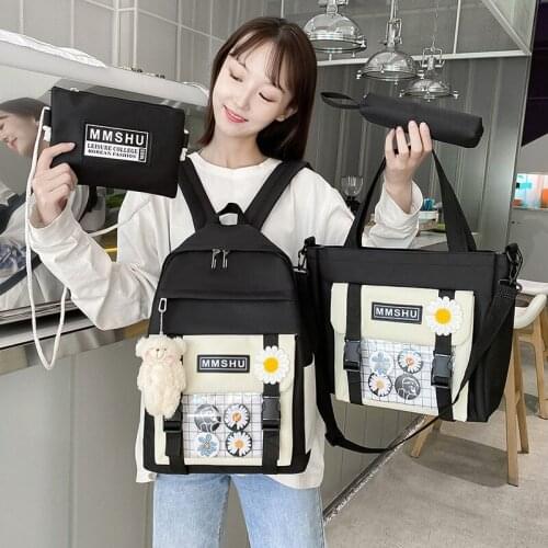 4-piece Set Of Japanese Cute Women Backpack Canvas Large-capacity Student One-shoulder Student Bags Leisure Light Travel Bags