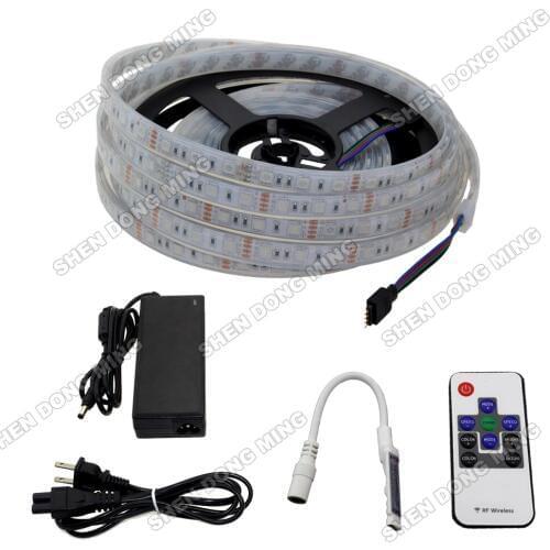 Led light Injection waterproof IP68 changeable color RGB led strip set 5050 SMD 60led/m+10 keys mini RF controller+power adapter